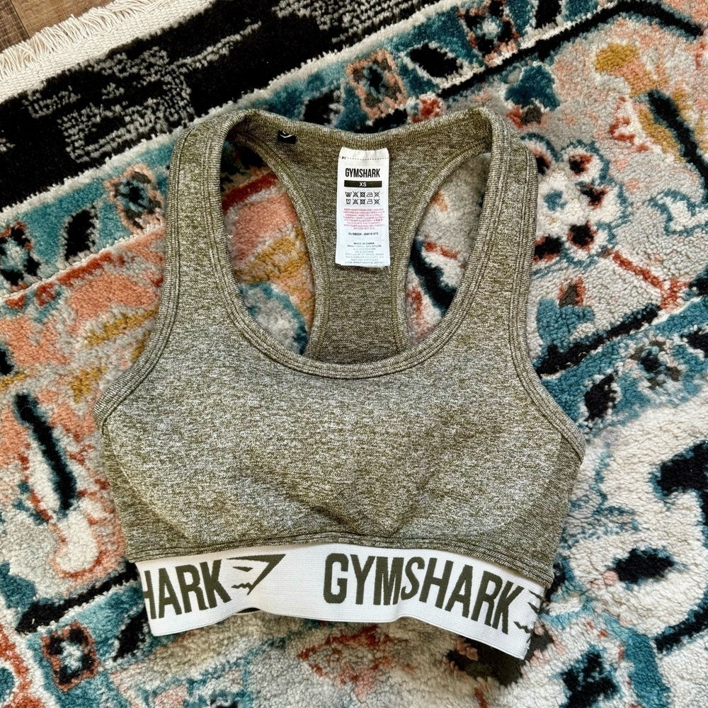 Gymshark Green Racerback Banded Spell Out Sports Bra Gym Running Active Size XS - Picture 2 of 4
